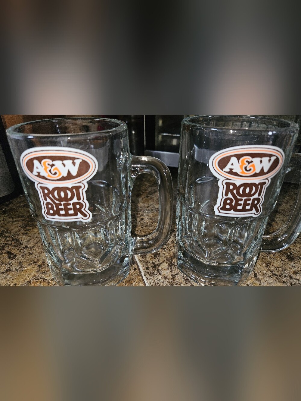 2 A&W glass Root Beer mug, 5.75" High, vintage 1 Goblet 70's, 80's